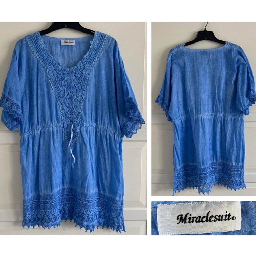 Miraclesuit Blue Crochet Trim Swim Cover Up Dress - 20767